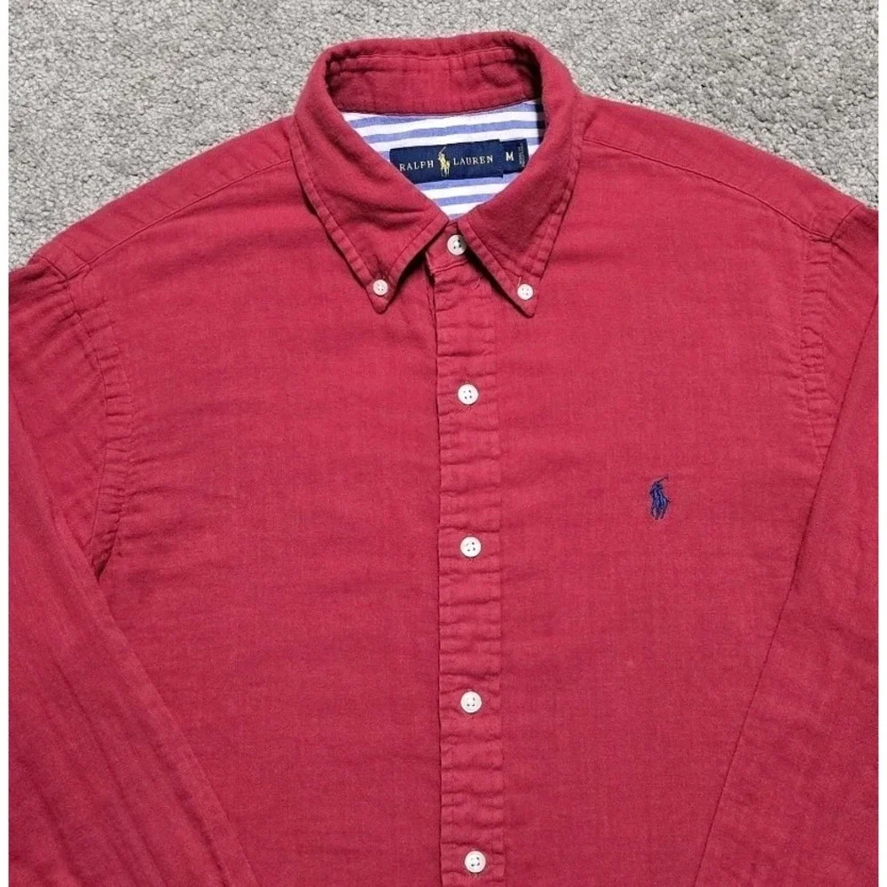 Polo Ralph Lauren Slub Cotton Flannel Shirt Mens M Red Button Down Pony EUC